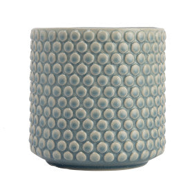 Round Sky Blue Stoneware Planter Pot with Polka Dots